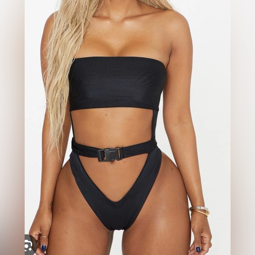 PrettyLittleThing Elegant Black Tube Swimsuit size 6